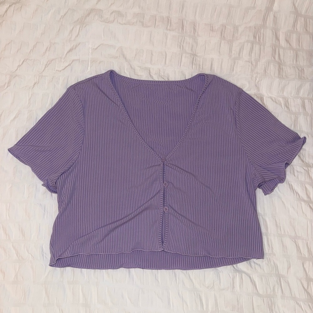 Purple V-Neck Button-Up Women's Top
